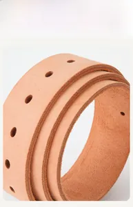 Macro view of genuine cowhide leather belt showing thick cut and clean punch hole details