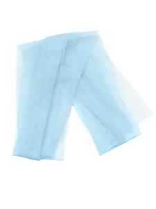 Detailed view of light blue mesh fabric layers with translucent tulle texture and fine weave