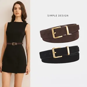 Women Retro Maillard Style Cowhide Leather Belt Casual Versatile Split Leather Waistband With Alloy Pin Buckle For Jeans Ladies Fashion Belt