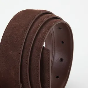 Vintage dark brown suede leather belt for women with fine stitching and silver buckle