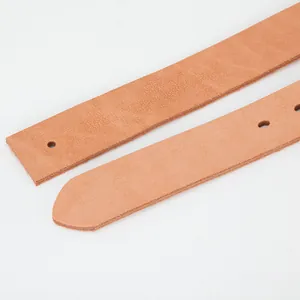 Premium men's top grain cowhide leather belt strap in natural tan with round hole detail
