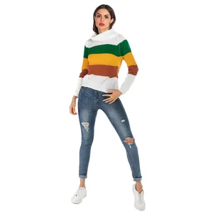 Schicker Oversized-Rollkragenpullover mit bunten Streifen für einen lässigen Herbst-Look