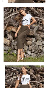 Detail of high waist dark brown pleated skirt with elastic waistband in casual style