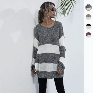 Maglione da Donna Casual a Righe Color Block Lavorato a Maglia Vestibilità Comoda Girocollo Manica Lunga Autunno Inverno
