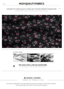 Détail du tissu mousseline noire à fleurs roses et illustration du processus de couture