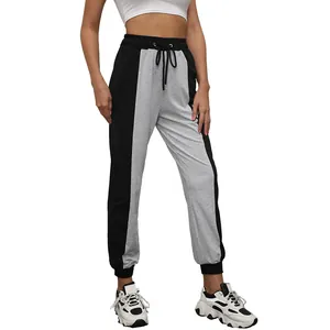 Women's athletic joggers with color-block paneling and high waist drawstring design