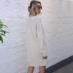 Speckled knit oversized midi sweater dress with ribbed cuffs and drop shoulder silhouette