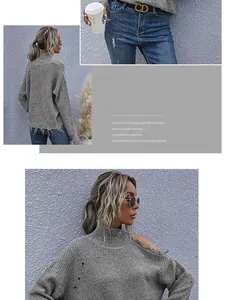 Detail showing grey knit texture and cold-shoulder cutouts with distressed ripped effects