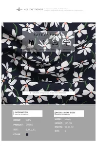 Close-up of floral fabric texture and size chart for the vintage long sleeve dress
