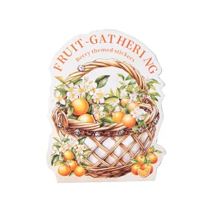 Berry themed stickers with fruit-gathering basket and orange citrus for DIY crafts