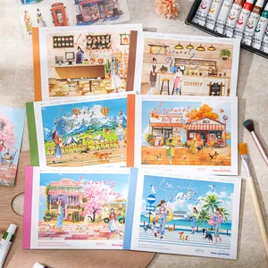 Leisurely Holiday Series Sticker Book Hand Painted Scenery Washi PET Materials For Scrapbooking DIY Decorative Journaling