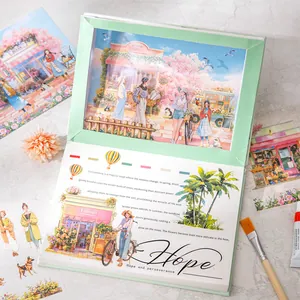 Green landscape sticker book for DIY journaling featuring urban shop scenery and hope theme