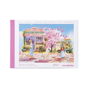 Leisurely Holiday scenic stickers set with floral shop illustration for DIY journaling