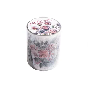 Winter Flowers PET decorative tape roll with realistic floral patterns for DIY scrapbooking
