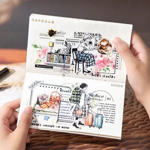 Retro hand-drawn black and white character stickers for DIY scrapbook decoration