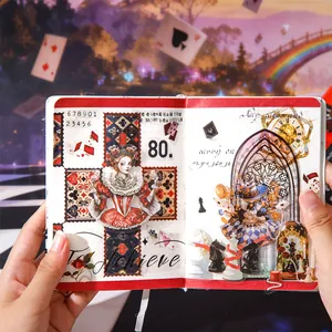 Alice in Wonderland themed scrapbook sticker kit with cards, clocks and gothic arch designs