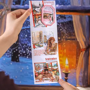 Winter landscape journaling stickers with illustrated cozy scenery and English quotes