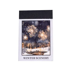 Winter Scenery decorative sticker book featuring watercolor snow landscapes and fireworks