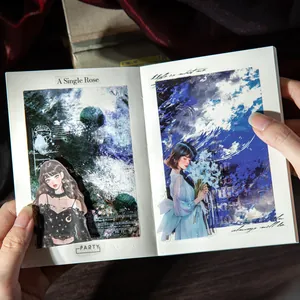 Scrapbook stile dark con adesivi di ragazze anime e sfondi vintage floreali