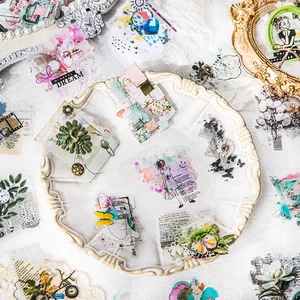 Vintage PET αυτοκόλλητα για scrapbooking με καλλιτεχνικά σχέδια λουλουδιών και πεταλούδων