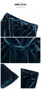 Vue détaillée de la taille haute élastique et du tissu en velours bleu sarcelle