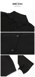 Détails de chemise noire à manches longues avec col classique et nœuds décoratifs aux poignets