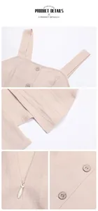 Detail of pink cotton linen dress showing wooden buttons and back zipper closure