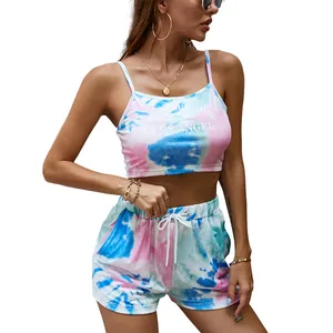 Women's summer two-piece tie-dye set with Pacific Sunshine tank top and shorts