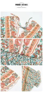 Détails de robe bohème à motif cachemire avec col en V à pampilles et taille élastique