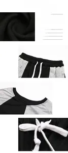 Detailed fabric texture and drawstring waistband on black-grey two-piece casual set