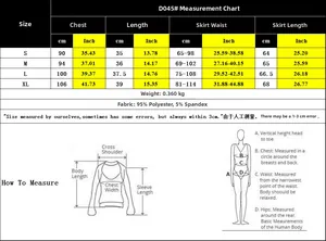 Size chart for women's two-piece skirt set with chest and waist measurements in cm and inches
