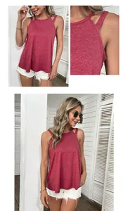 Détail du t-shirt rouge chiné à épaules dénudées avec découpes et texture du tissu