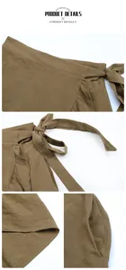 Detail view of cotton linen wrap skirt showing waist tie and hidden side pocket
