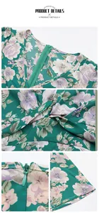 Détails de robe en mousseline fleurie avec fermeture éclair invisible et design noué