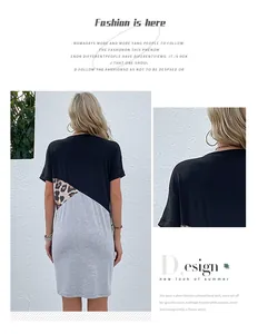 Détail de la robe color-block avec empiècement léopard et texture en tissu jersey