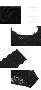 Macro detail of black lace bodysuit featuring floral patterns and scalloped edges