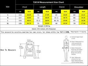 Detailed size chart for crewneck sweatshirt with measurements in cm and inches for sizes S to XL