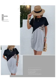 Détail de la robe d'été avec patchwork d'imprimés léopard et coupe ample décontractée
