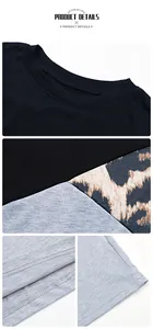 Vue détaillée du col rond et du motif léopard sur la robe t-shirt en maille douce