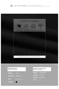 Detail view of safety fabric textures and size chart specifications for sweatshirt dress