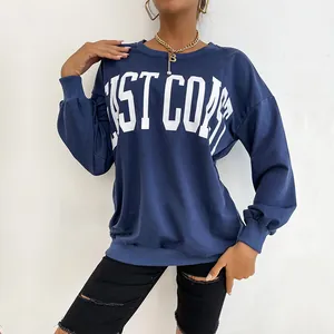Women's dark blue crewneck sweatshirt featuring West Coast lettering and drop shoulders