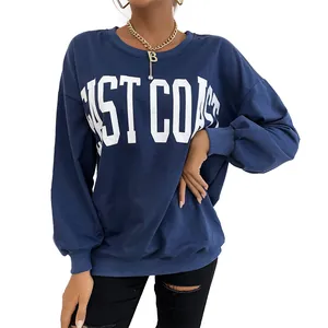 Navy blue crew neck sweatshirt with West Coast letter print and dropped shoulders