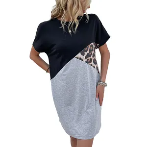 Robe t-shirt décontractée pour femmes avec imprimé léopard et détails épissés