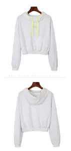 Front and back views of a white cropped hoodie with Hey embroidery and drawstring hood