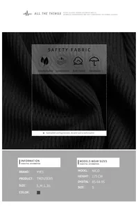 Vue détaillée du tissu côtelé respirant et du guide des tailles pour pantalons taille haute