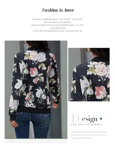 Detail view of floral print bomber jacket back featuring ribbed cuffs and collar texture