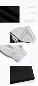 Detail view of contrast hoodie strings, ribbed cuffs, and high-quality knit fabric texture