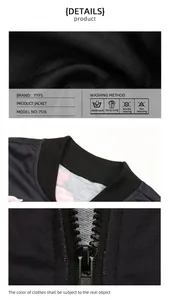 Detail of ribbed collar and high-quality metal zipper on black vintage baseball jacket