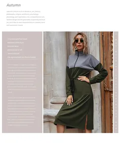 Detail view of the drawstring waist and side slit on this casual color-block midi dress