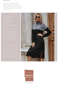 Detail of color-block dress with drawstring waist and adjustable side slit design